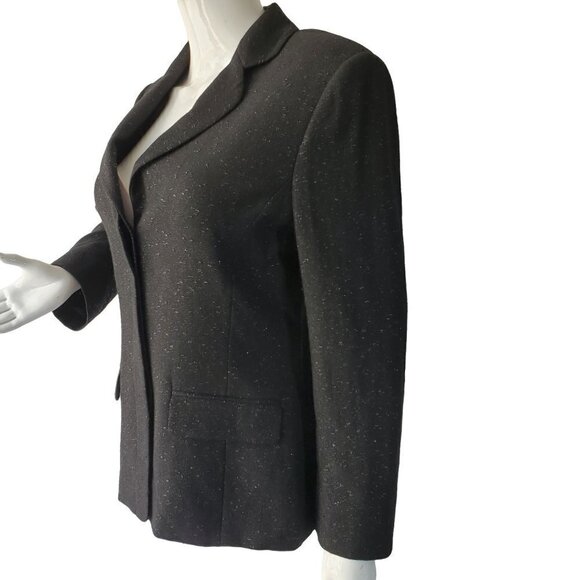 Ellen Tracy Black Wool Blazer 3 Button Jacket Shimmer Lightweight Womens Size 10 - Picture 7 of 10